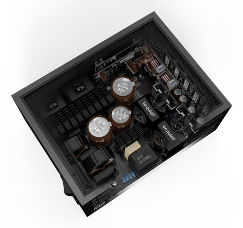 Internal components of be quiet! Dark Power Pro 13 1600W PSU showing capacitors