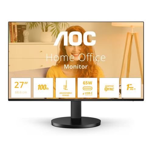 AOC B3 Q27B3CF2 monitor on desk showing sharp IPS Quad HD display