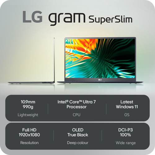 LG Gram SuperSlim, Intel Core Ultra 7, 32GB/2TB, 15.6" Laptop,Windows 11 Home