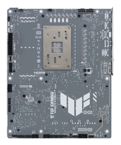 TUF GAMING B850-BTF WIFI W micro ATX layout with PCIe x16 and x1 slots
