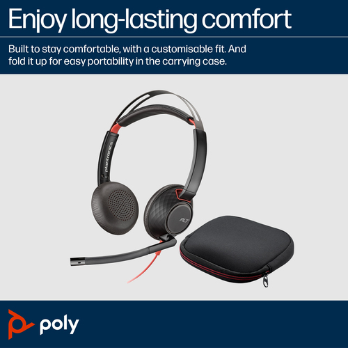 POLY Blackwire 5220 Stereo 3.5mm Plug +USB-C/A, Wired, 20 - 20000 Hz, Headset/Headphones, Black