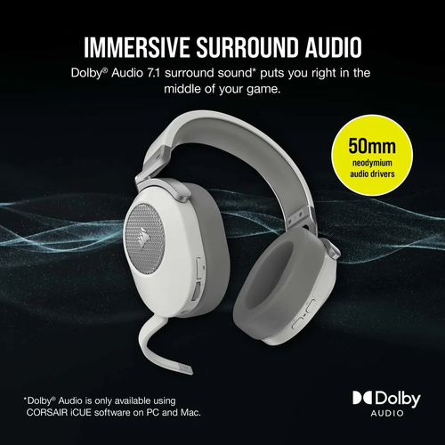 Corsair HS65, Wireless, 20 - 20000 Hz, Gaming, Headset/Headphones, White
