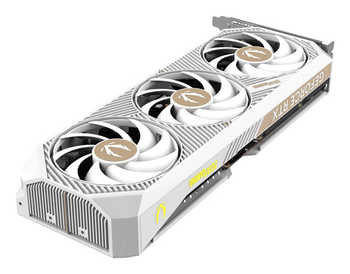 Multi-angle view of 12 GB GDDR7 graphics card in white edition