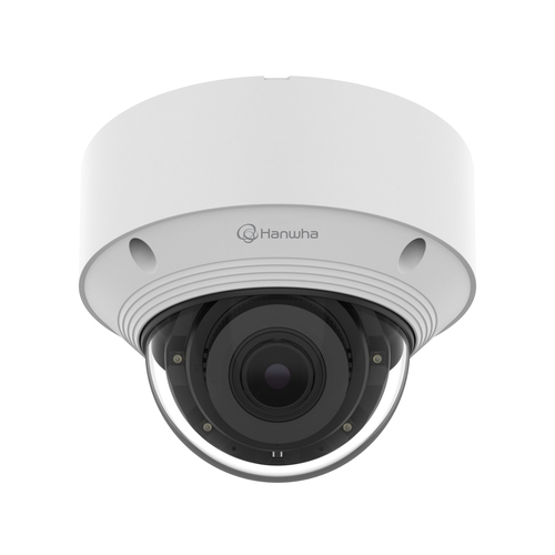 Hanwha QNV-C8083R dome surveillance camera with IR night vision and weatherproof white housing