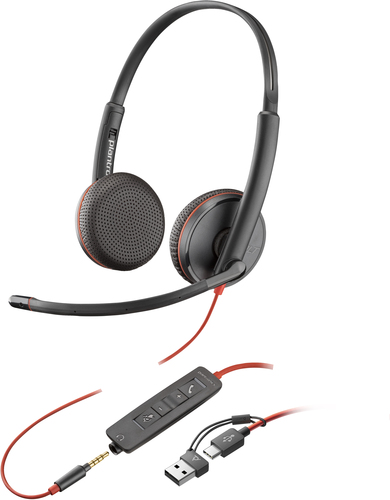POLY Blackwire 3225 Stereo 3.5mm Plug +USB-C/A Adapter (Bulk), Wired, 20 - 20000 Hz, Headset/Headphones, Black