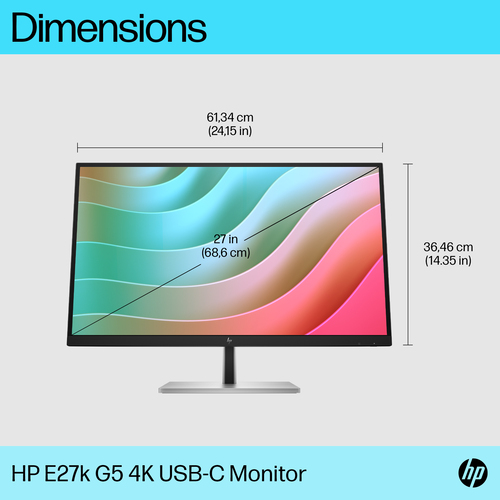 HP E-Series E27k G5 4K USB-C Monitor, (27"), 3840 x 2160 pixels, 4K Ultra HD LCD