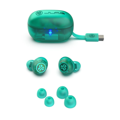 JLab Go Pop ANC (IEUEBGOANCRTRATEL124), True Wireless Stereo, 20 - 20000 Hz, Headset/Earpods, Teal/Transparent