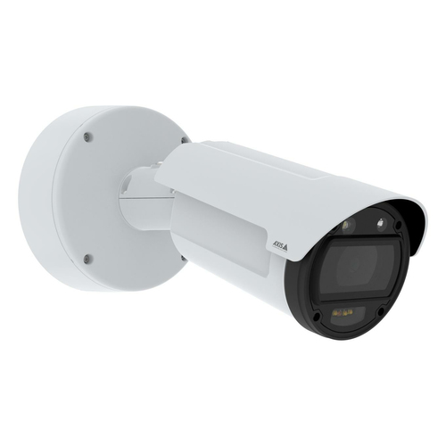 Axis Q1808-LE PTZ IP camera showing digital pan, tilt, and 4 optical zoom capabilities for parking lot and warehouse surveillance