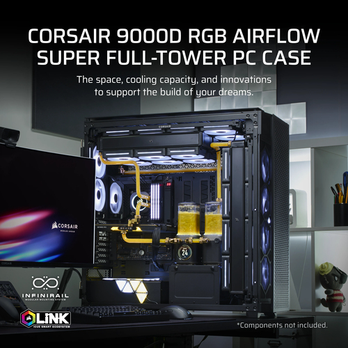Corsair 9000D RGB AIRFLOW, ATX, Stainless steel, Tempered glass, Full Towe Case