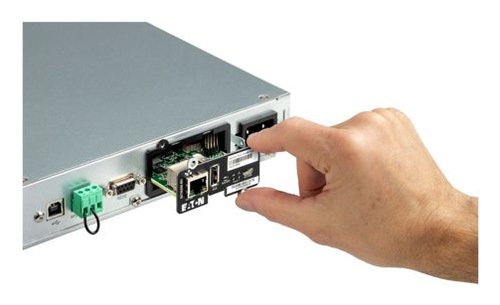 Close-up of Eaton 5P650IRG2BS UPS LCD display and operational indicators