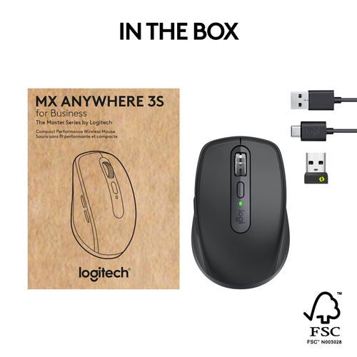 Logitech MX Anywhere 3S, Right-hand, Laser, RF Wireless + Bluetooth, 8000 DPI