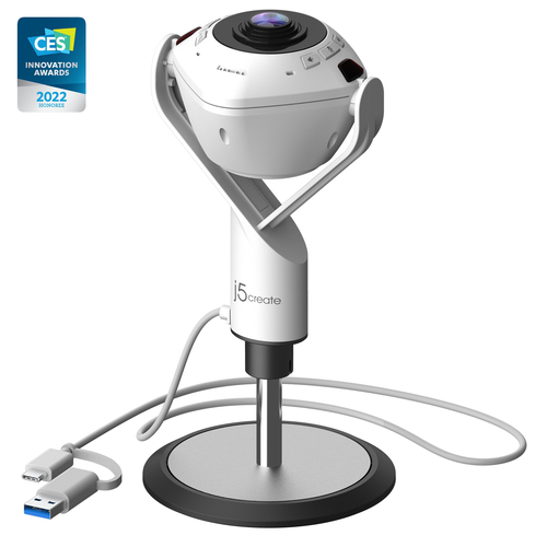 j5create JVU368 5MP 360° AI Webcam with Speakerphone – Full HD 1080p, USB, White