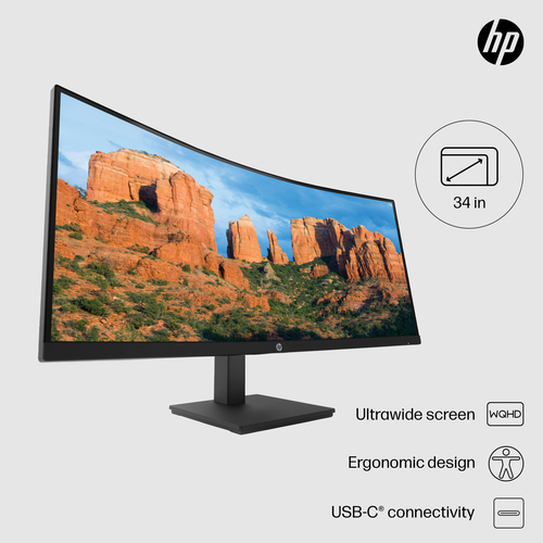 HP P34hc G4 WQHD USB-C Curved Monitor, 86.4 cm (34"), 3440 x 1440 pixels, LCD