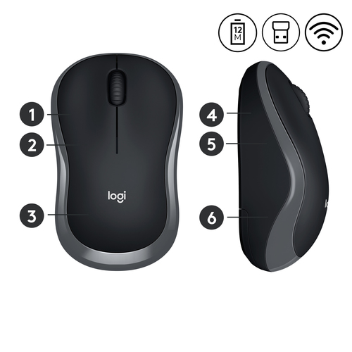 Logitech Wireless Mouse M185, Ambidextrous, Optical, RF Wireless, 1000 DPI, Grey