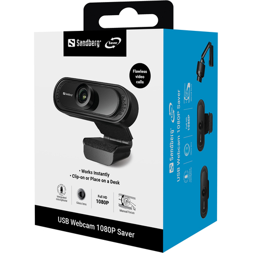 Sandberg USB Webcam 1080P Saver, 2MP, Full HD, 30fps, Plug & Play, Built-in Mic