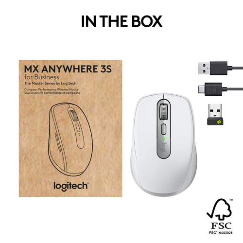 Logitech MX Anywhere 3S for Business, Right-hand, , RF Wireless, Laser Mouse