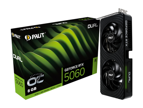 Palit GeForce RTX 5060 Dual OC, 8 GB, GDDR7, 7680 x 4320 pixels, PCIe 5.0, GPU