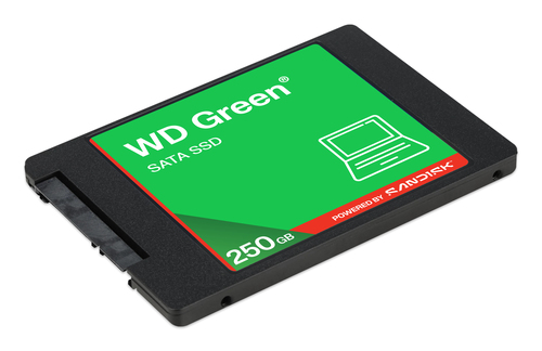 Western Digital Green 250GB SATA SSD image angled view of green casing