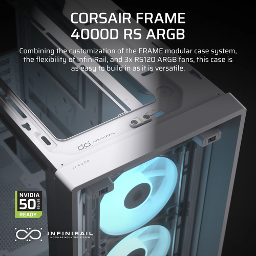 Corsair FRAME 4000D RS ARGB, Plastic, Steel, Tempered glass, Midi Tower PC Case