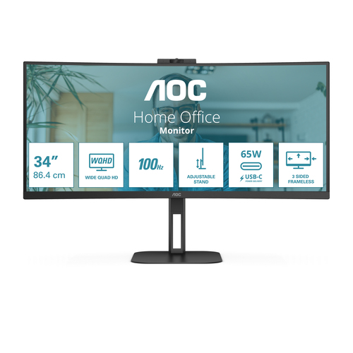 AOC V5 (CU34V5C/BK) 86.4 cm (34"), 3440 x 1440 pixels, Wide Quad HD, LED Monitor