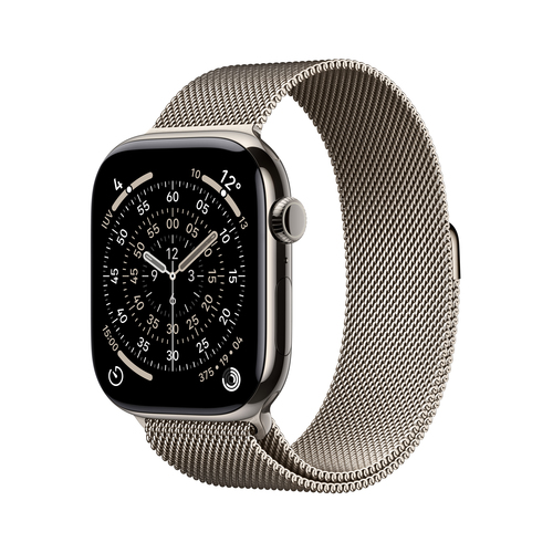 Titanium Apple Series 11 smartwatch showing OLED Retina display and rounded corners