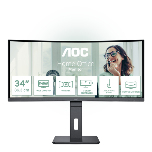 AOC (CU34P3CV), (34"), 3440 x 1440 pixels, UltraWide Quad HD, LED Monitor