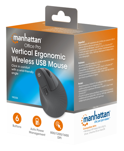 Manhattan (190336)  Right-hand, Optical, RF Wireless, 1600 DPI, Mouse