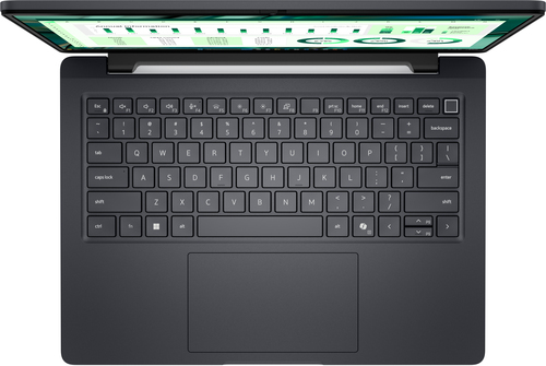 Close-up of DELL Pro Max 14 MC14250 keyboard with backlit keys and fingerprint reader