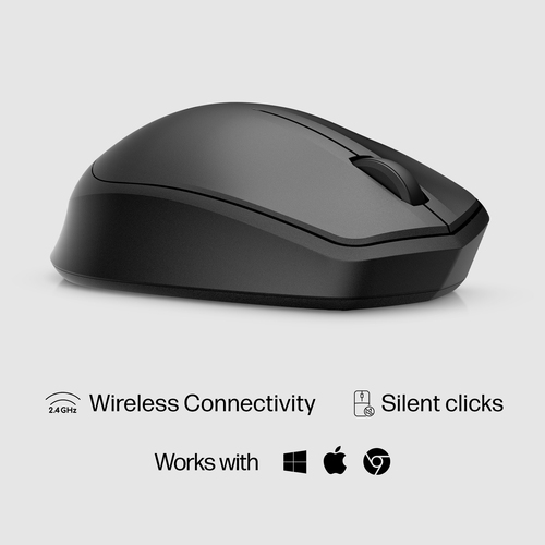 HP 280 Silent Wireless Mouse, Right-hand, Optical, RF Wireless, Black