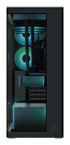 ARCTIC Xtender gaming midi tower PC case photo on desktop setup