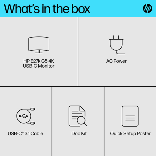 HP E-Series E27k G5 4K USB-C Monitor, (27"), 3840 x 2160 pixels, 4K Ultra HD LCD