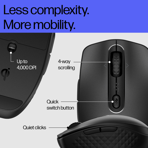 HP 695 Rechargeable Wireless Mouse, Ambidextrous, Bluetooth, 4000 DPI, Black