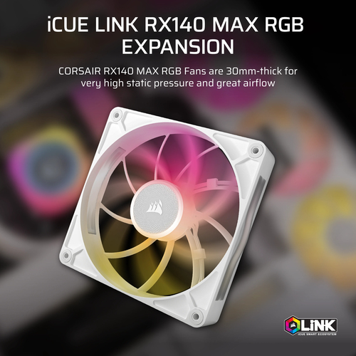 Corsair iCUE LINK RX140 MAX RGB 14 cm, 300RPM - 1600RPM, CO-9051039-WW, White