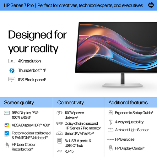 HP Series 7 Pro 4K Thunderbolt 4 Monitor, (27"), 3840 x 2160 pixels, UHD, LCD