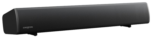 GS5 soundbar on desk with IR remote and glowing RGB light presets
