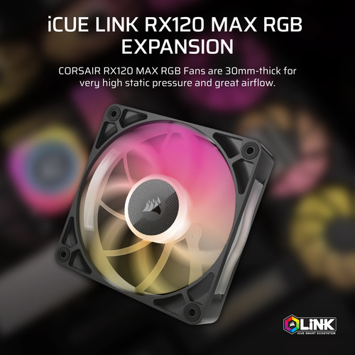 Corsair iCUE LINK RX120 MAX RGB Fan, 12 cm, 400 RPM -2000 RPM, Black
