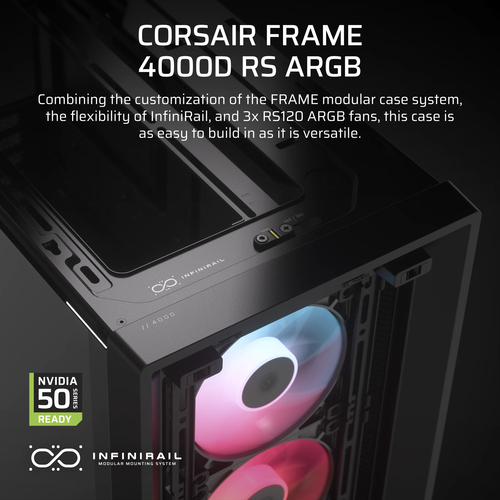 Corsair FRAME 4000D RS ARGB, Plastic, Steel, Tempered glass Midi Tower Case