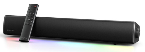 Black GS5 soundbar displaying SuperWide audio technology for immersive gaming