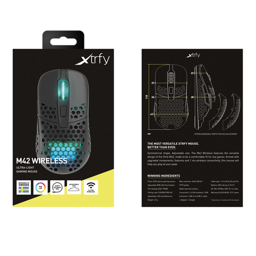CHERRY XTRFY M42 RGB, Ambidextrous, Optical, RF Wireless + USB Type-C, 19000 DPI