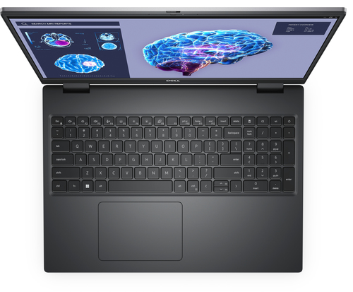 Side view of DELL Precision 7680 laptop with UK English backlit keyboard