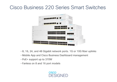 Cisco Business CBS220-48T-4G, 48 Port GE,  4x1G SFP, L2, Managed Smart Switch