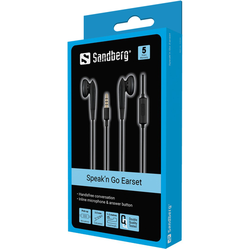 Sandberg Speak’n Go Earset (125-66), Wired, 20 - 20000 Hz, Headset/Earphones, Black