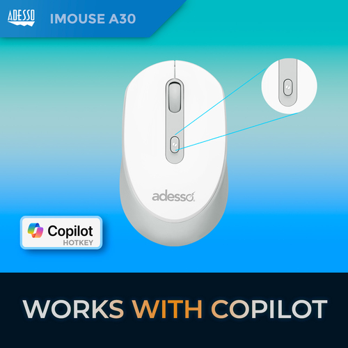 Adesso (IMOUSE A30W) Ambidextrous, Optical, RF Wireless Mouse White