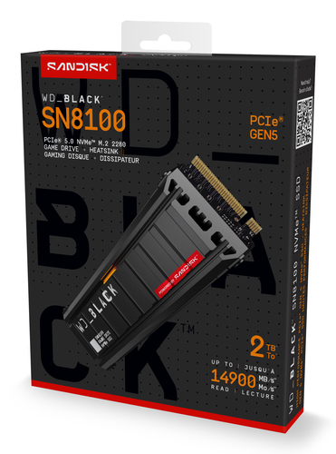 SanDisk WD_BLACK SN8100 2TB NVMe SSD photo top view highlighting NVMe connector