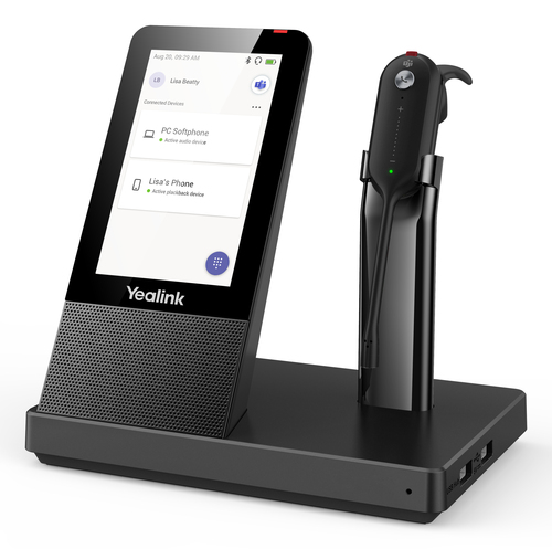Yealink WH67 DECT wireless headset with base station and charging stand