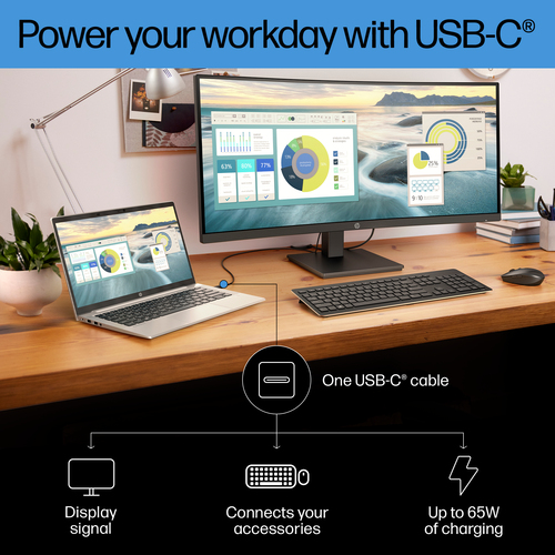 HP P34hc G4 WQHD USB-C Curved Monitor, 86.4 cm (34"), 3440 x 1440 pixels, LCD