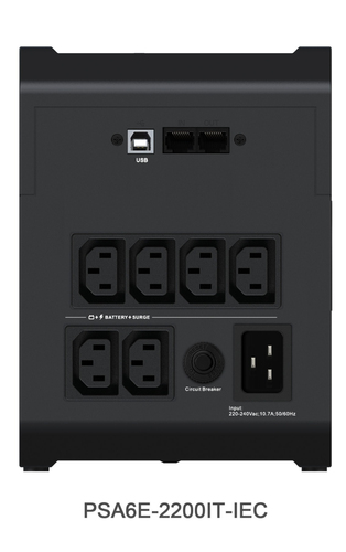 Vertiv PSA6E-2200IT-IEC UPS installed with connected computers and network