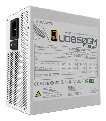 GIGABYTE UD850GM PG5W, 850 W, 100 - 240 V, 12 A, Power Supply