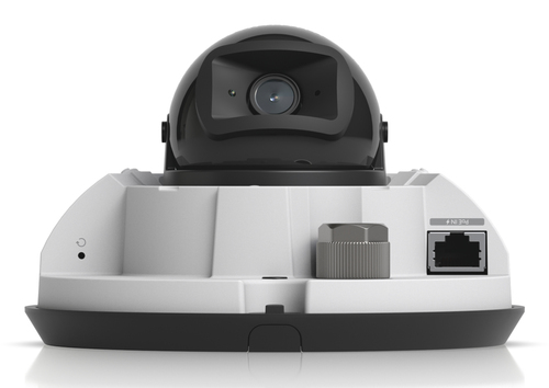 Close lens view of Ubiquiti G6 Dome Indoor Outdoor IP Security Camera Wired Ceiling Wall White dome design