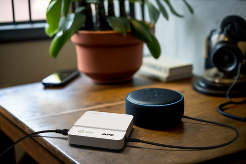 APC 12V mini UPS front view with LED indicators